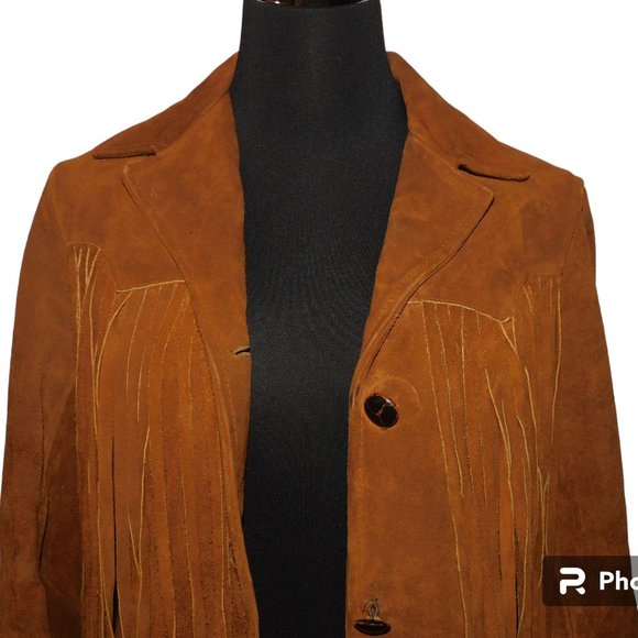 Suede Leather Fringe Vintage Coat 24" Fringe! Boho Hippie Rancher Western Jacket - Picture 2 of 15